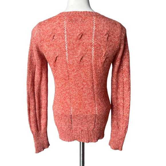 Prana Heathered Coral Orange Cable Knit Pullover Long Sleeve Sweater, Sz L - Picture 4 of 12